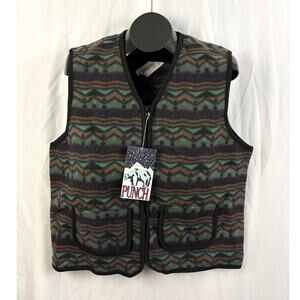 Punch Aztec Fleece Vest Mens M Southwestern Zip Front 100% Polyester NWT